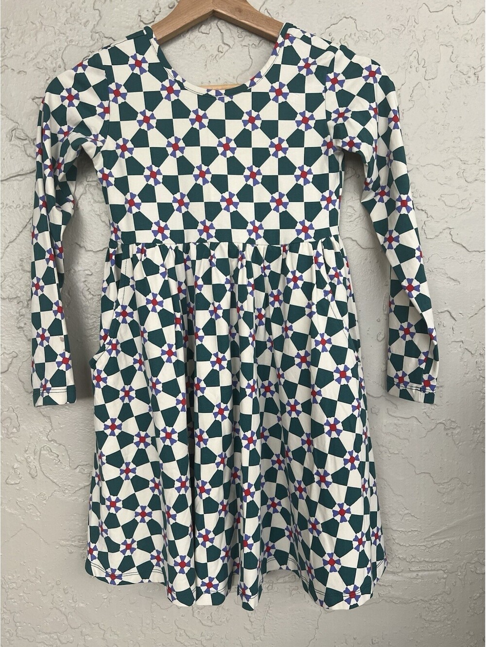 Hanna Andersson Emerald Green Fit and Flare Long Sleeve Dress Size 8